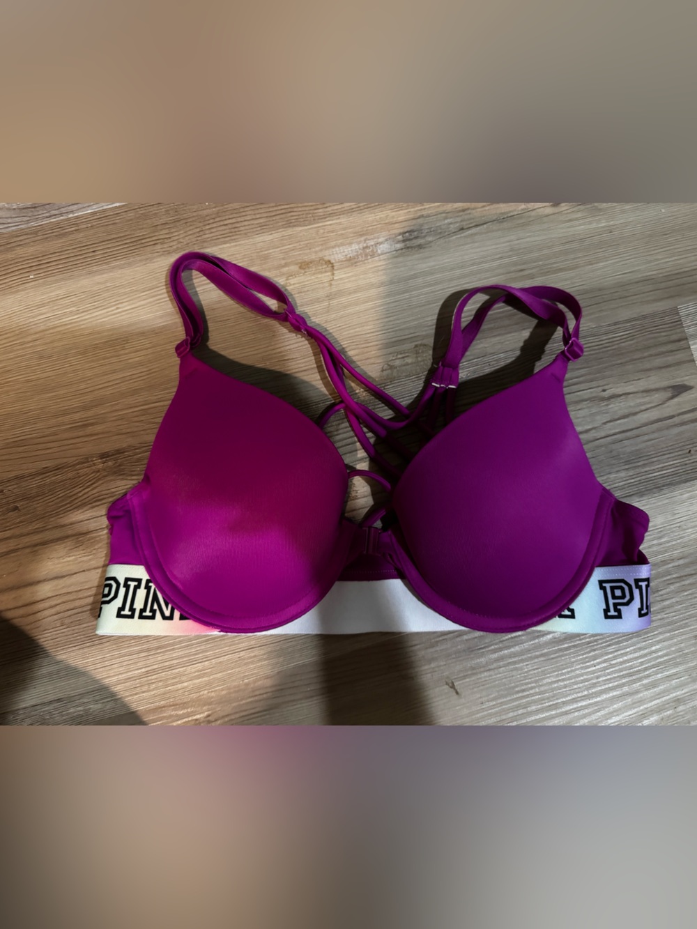 PINK Victoria's Secret Magenta Push-Up Bra with White Logo Band
